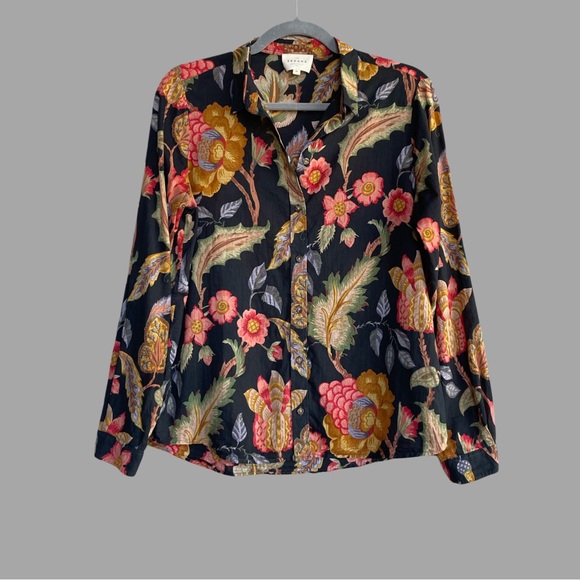 SEZANE Black Orange Dark Floral Printed Lightweight Button Down Pierro Shirt - Picture 3 of 13